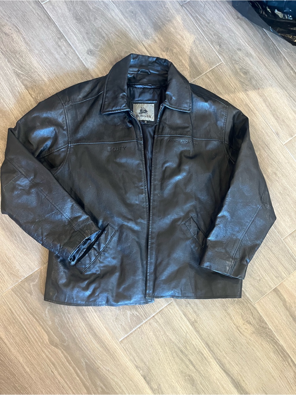 Vintage Sony Anycast Station Burk's Bay Leather Jacket Men's L Promo Tech"